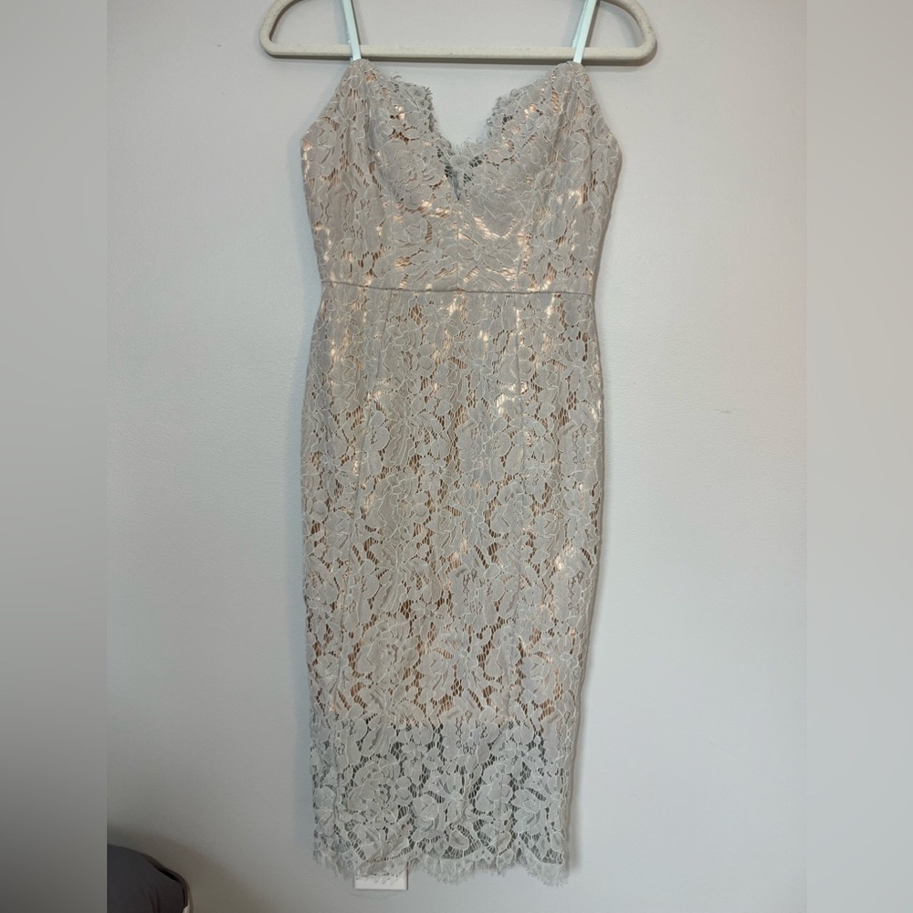 NWT Layered with Love Pale Blue/Green Sheer Lace Nude Dress Women’s Small